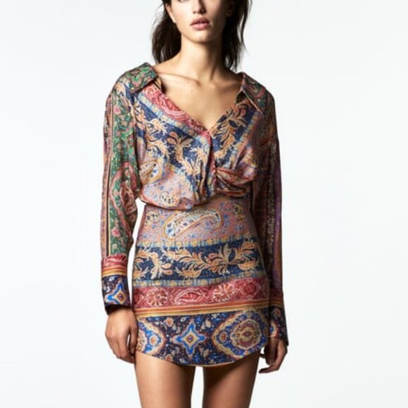 Coordinated Set - Satin Paisley Print Set (Skirt + Top) - Picture 1 of 5